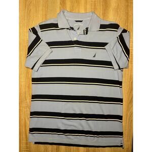 VINTAGE Nautica Polo Shirt Mens M Blue Striped Casual Short Sleeve Cotton Hybrid